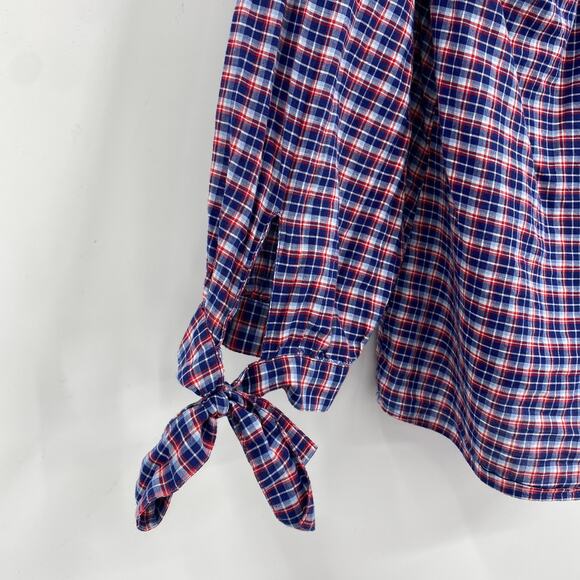 Madewell Tie-Sleeve Popover Top in Whitby Plaid Cotton Linen Blend Size Medium - Picture 6 of 8